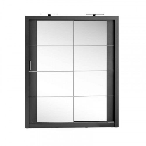 Armoire coulissante 2 portes ARTI-03 en noir avec miroir