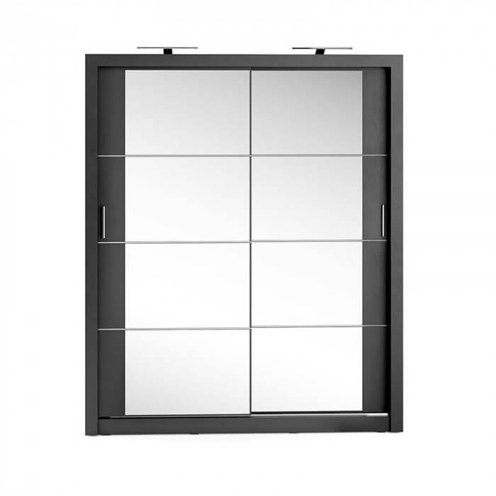 Armoire coulissante 2 portes ARTI03 en noir avec miroir