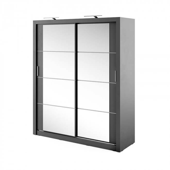 Armoire coulissante 2 portes ARTI03 en noir avec miroir