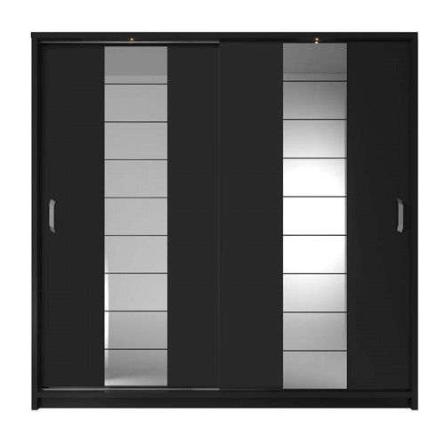 Armoire coulissante 2 portes ARTI-14 en noir avec miroirs et éclairage