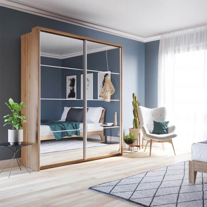 Armoire coulissante 2 portes miroir penderies ARTI17 chêne