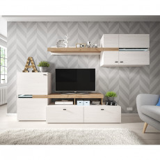 Ensemble meuble TV avec étagère murale JET en pin andersen et chêne craft doré