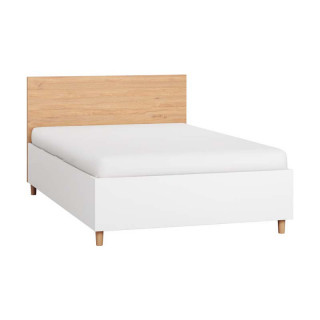 Lit double avec sommier relevable en 120x200 cm SIMPLE blanc et tête de lit en chêne