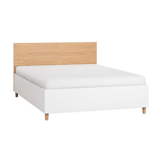 Lit double avec sommier relevable en 140x200 cm SIMPLE blanc avec tête de lit en chêne
