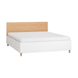 Lit double avec sommier relevable en 160x200 cm SIMPLE blanc et tête de lit en chêne