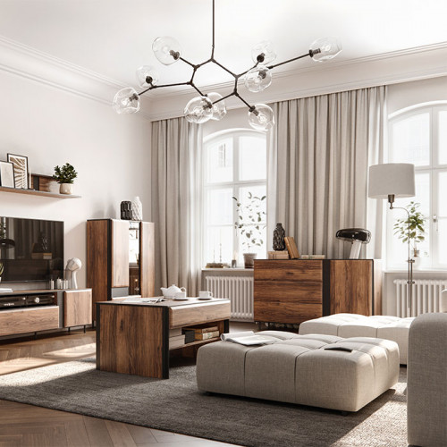 Salon complet de la collection BORGA avec table basse, commode, vaisselier et meuble TV