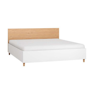 Lit double avec sommier relevable en 180x200 cm SIMPLE blanc et tête de lit en chêne
