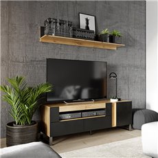 Meuble TV avec 2 tiroirs de rangement de la collection MONO avec étagère en chêne evoke et noir
