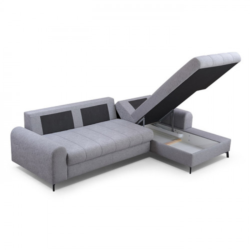 Canapé d'angle convertible gris avec coffre AKIRA
