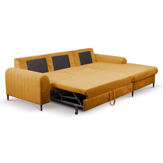 Canapé d'angle convertible velours jaune avec coffre de rangement MONACO