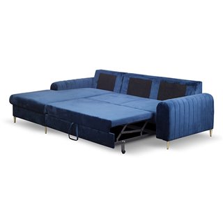 Canapé d'angle convertible velours bleu marine avec coffre de rangement MONACO