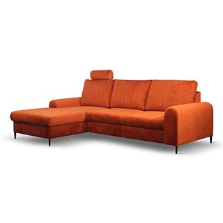 Canapé d'angle convertible velours orange avec coffre de rangement MONACO