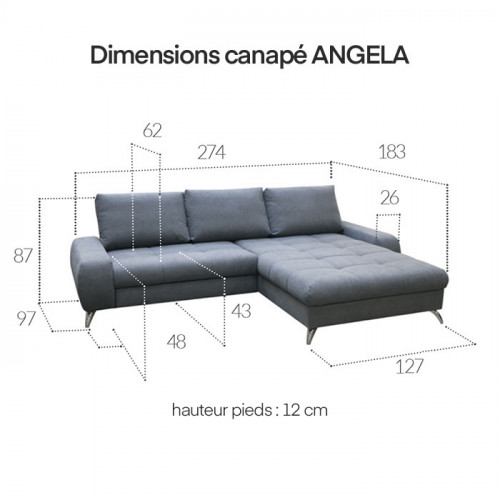 Dimensions canapé ANGELA