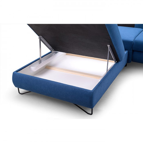 Canapé panoramique en U convertible bleu avec coffre de rangement LOFT 3 version droite