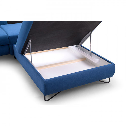 Canapé panoramique en U convertible bleu avec coffre de rangement LOFT 3 version gauche
