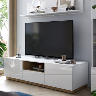 Meuble TV avec tiroir largeur 150 cm FUTURA blanc brillant
