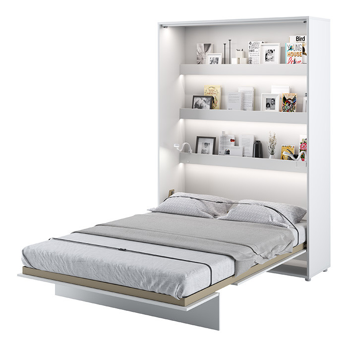 Lit escamotable BED CONCEPT 140x200 avec rangements intégrés blanc mat