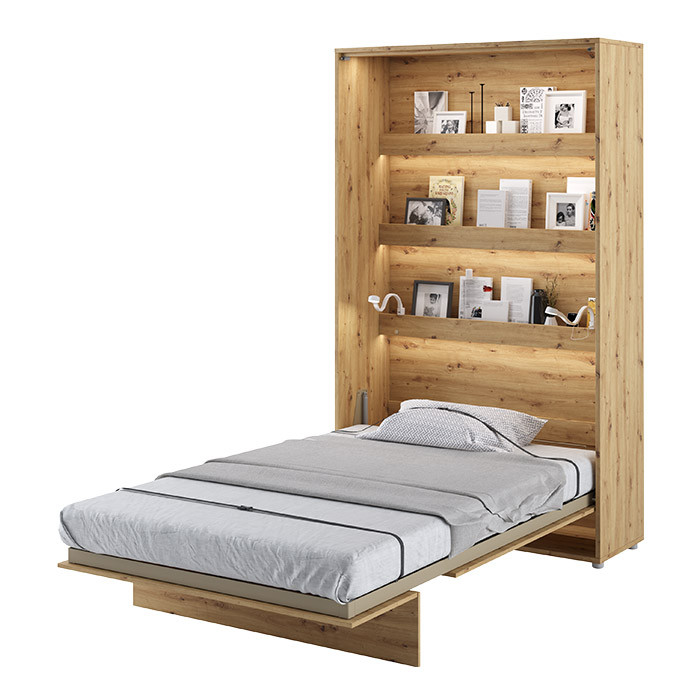 Lit escamotable BED CONCEPT 120x200 vertical avec rangements intégrés chêne artisan