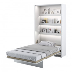 Lit escamotable BED CONCEPT 120x200 vertical avec rangements intégrés blanc mat