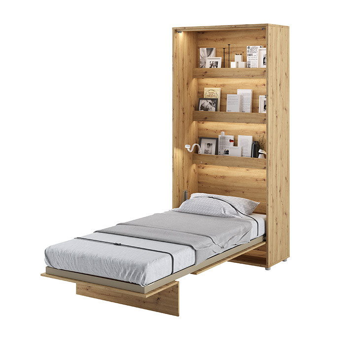 Lit escamotable BED CONCEPT 90x200 avec rangements intégrés chêne artisan