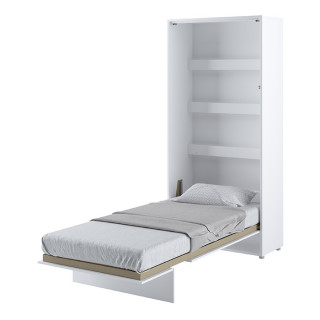 Lit escamotable BED CONCEPT 90x200 vertical avec rangements intégrés blanc mat