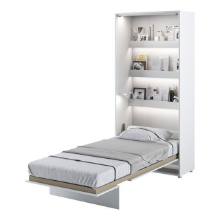 Lit escamotable BED CONCEPT 90x200 vertical avec rangements intégrés blanc mat
