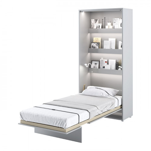 Lit escamotable BED CONCEPT 90x200 avec rangements intégrés gris mat