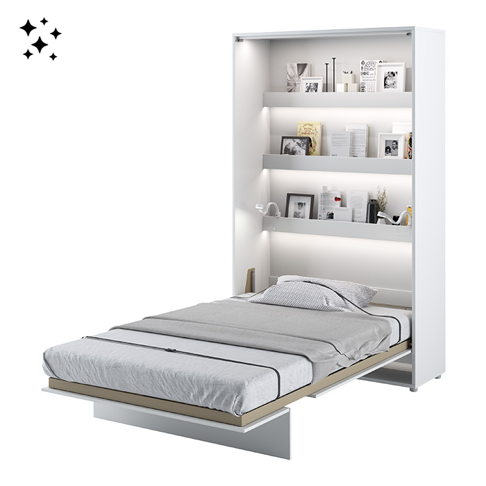 Lit escamotable BED CONCEPT 120x200 vertical avec rangements intégrés blanc brillant