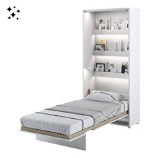 Lit escamotable BED CONCEPT 90x200 vertical avec rangements intégrés blanc brillant