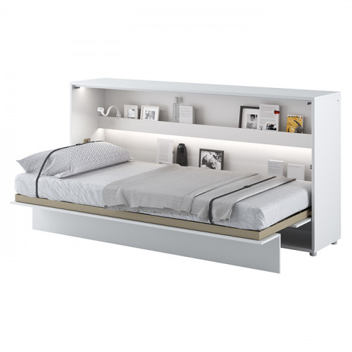 Lit escamotable BED CONCEPT 90x200 horizontal avec rangements intégrés blanc mat