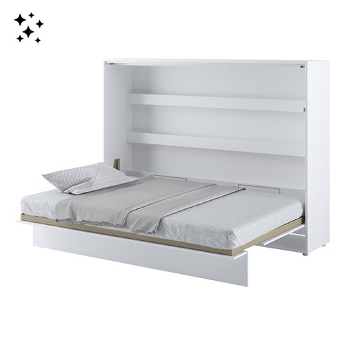 Lit escamotable BED CONCEPT 140x200 horizontal avec rangements intégrés blanc brillant