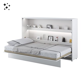 Lit escamotable BED CONCEPT 120x200 horizontal avec rangements intégrés blanc brillant
