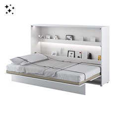Lit escamotable BED CONCEPT 120x200 horizontal avec rangements intégrés blanc brillant