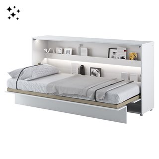 Lit escamotable BED CONCEPT 90x200 horizontal avec rangements intégrés blanc brillant