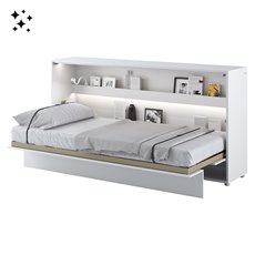 Lit escamotable BED CONCEPT 90x200 horizontal avec rangements intégrés blanc brillant
