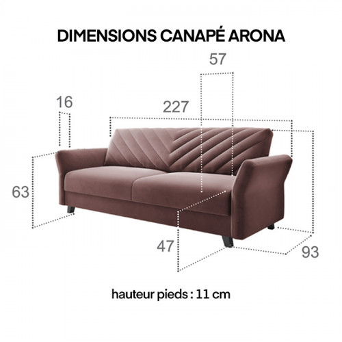 Dimensions extérieures canapé ARONA
