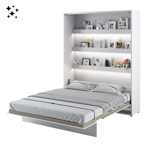Lit escamotable BED CONCEPT 160x200 vertical avec rangements intégrés blanc brillant