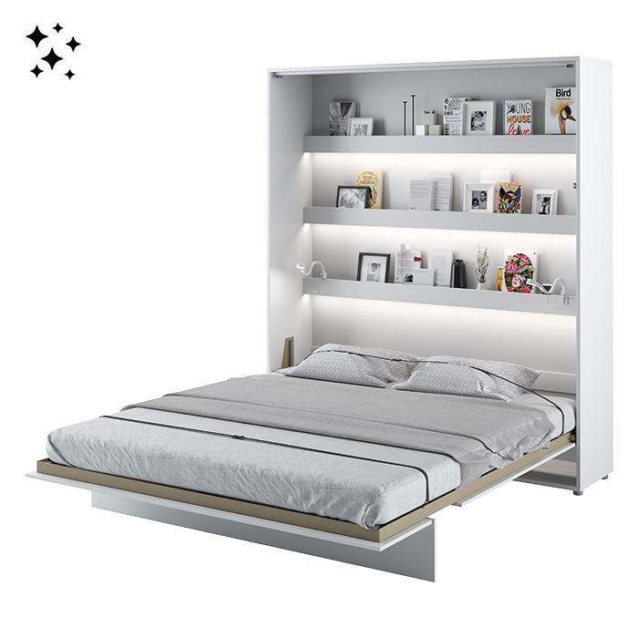Lit escamotable BED CONCEPT 180x200 vertical avec rangements intégrés blanc brillant