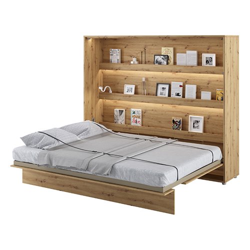 Lit escamotable BED CONCEPT 160x200 horizontal avec rangements intégrés chêne artisan