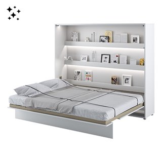 Lit escamotable BED CONCEPT 160x200 horizontal avec rangements intégrés blanc brillant