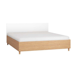 Lit double avec sommier relevable en 180x200 cm SIMPLE chêne et tête de lit en blanc