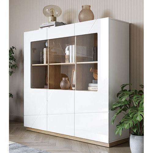 Pack mobilier FUTURA pour salon blanc brillant avec éclairage LED (meuble  TV + 2 vaisseliers)