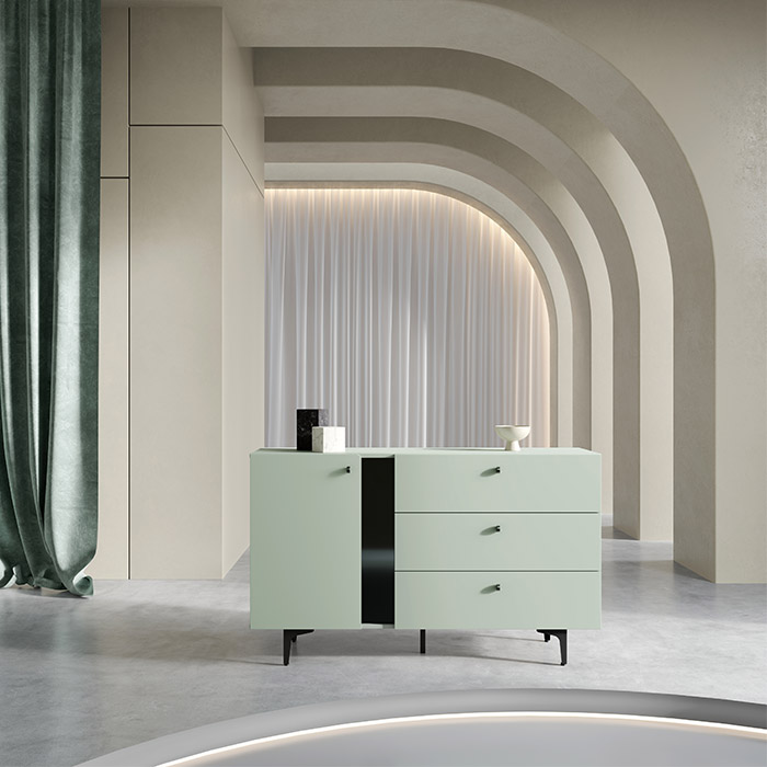 Commode SALVIA-04 salon ou chambre avec 3 tiroirs couleur sauge verte