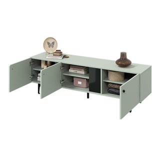 Meuble TV Bas LINZ 180x47x40 Cm - Couleur Sauge, 2 Portes + 2 Tiroirs - Design Moderne