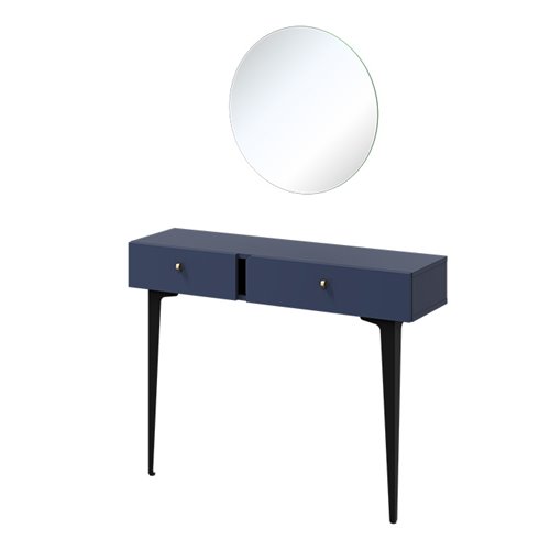 Coiffeuse SALVIA avec miroir rond pour chambre couleur sauge bleue