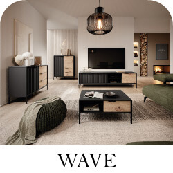 Collection WAVE en couleur noir et bois naturel pour le salon